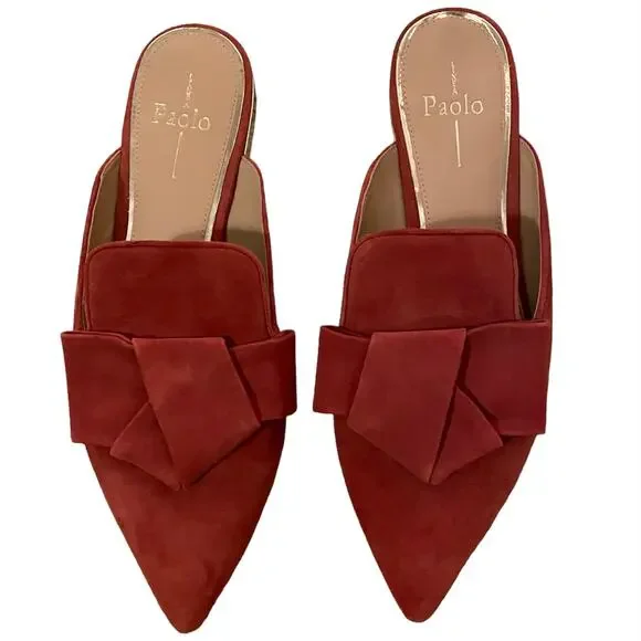 Linea Paolo Anya Bow Mule Flat - Red Suede - Women's Size 9.5 - Picture 2 of 4